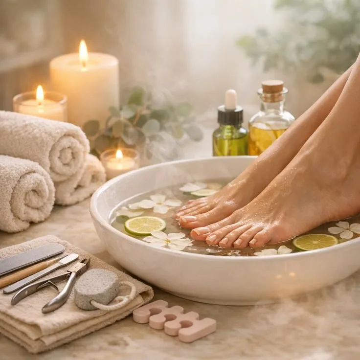 Beautifully massaged feet at a premium luxury nail spa salon
