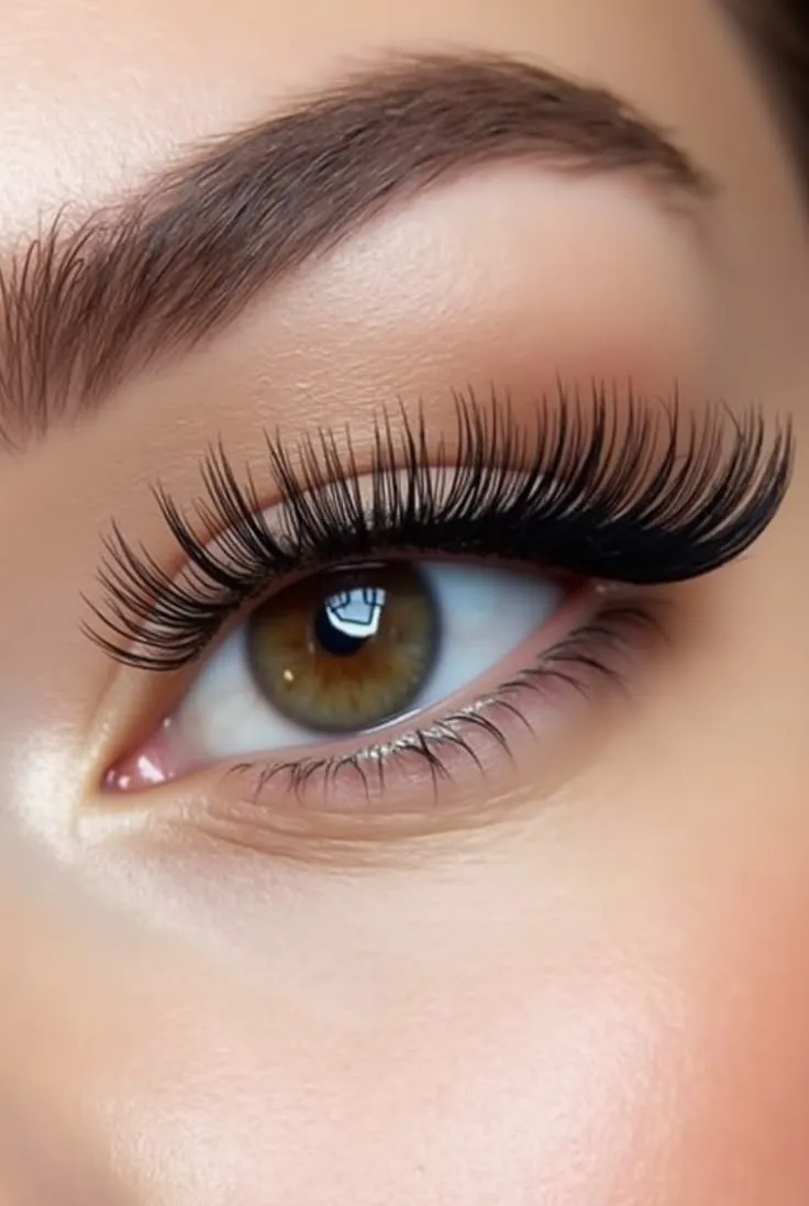 Close up view of elegant Hybrid Look lash styles